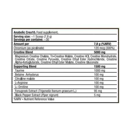 CREATINA ANABOLIC CREA10 207 GRAMOS KEVIN LEVRONE - Imagen 2