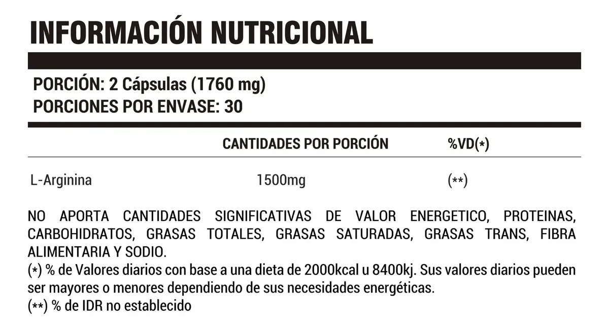 Arginina 1500 mg de Hoch Sport - 60 cápsulas - Imagen 2