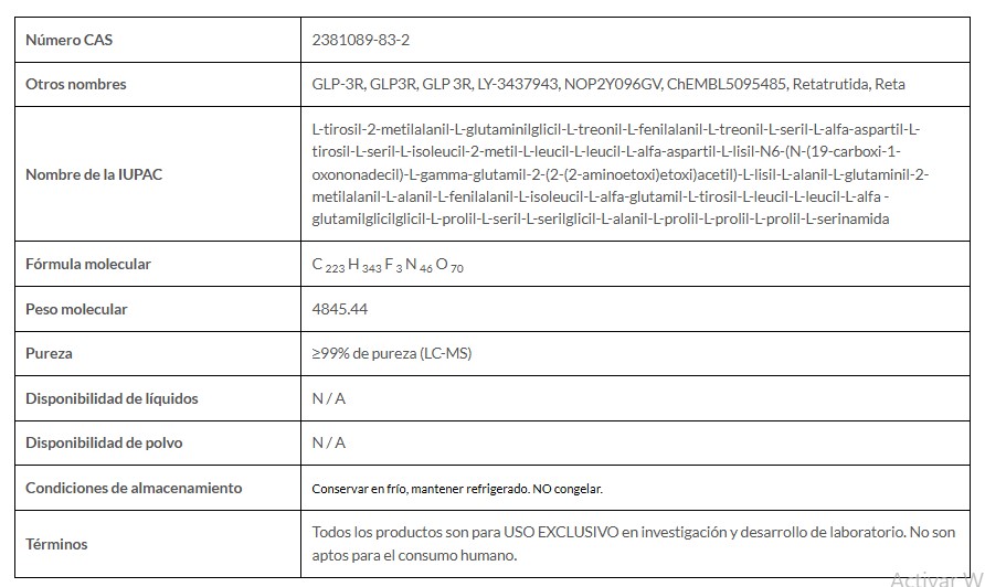 RETATRUTIDE PEPTIDE 10MG/20MG/30MG VIAL - Imagen 2