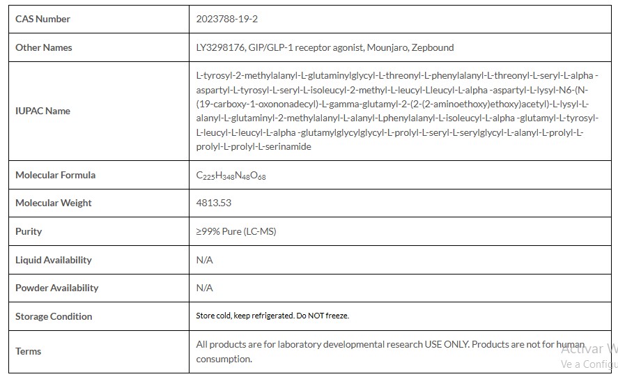 TIRZEPATIDE PEPTIDE 15MG/30MG/60MG VIAL - Imagen 2